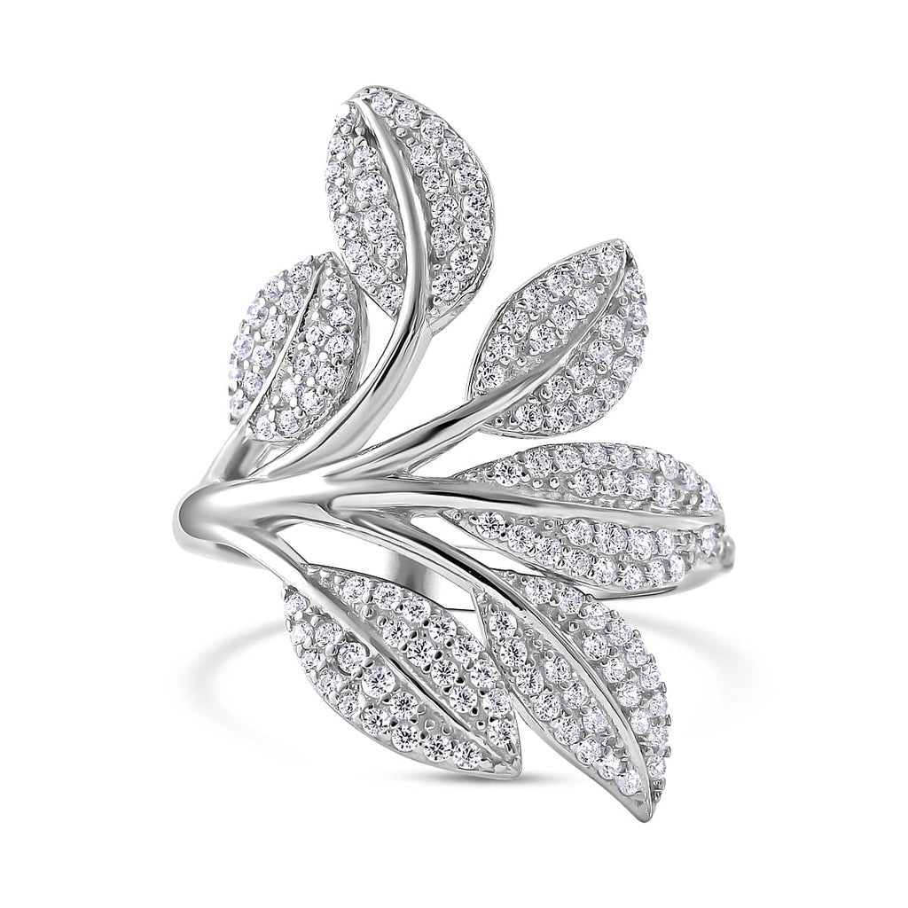 NY Closeout Cubic Zirconia Leaf Ring in Rhodium Overlay Sterling Silver