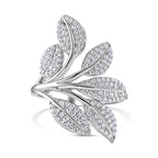 NY Closeout Cubic Zirconia Leaf Ring in Rhodium Overlay Sterling Silver