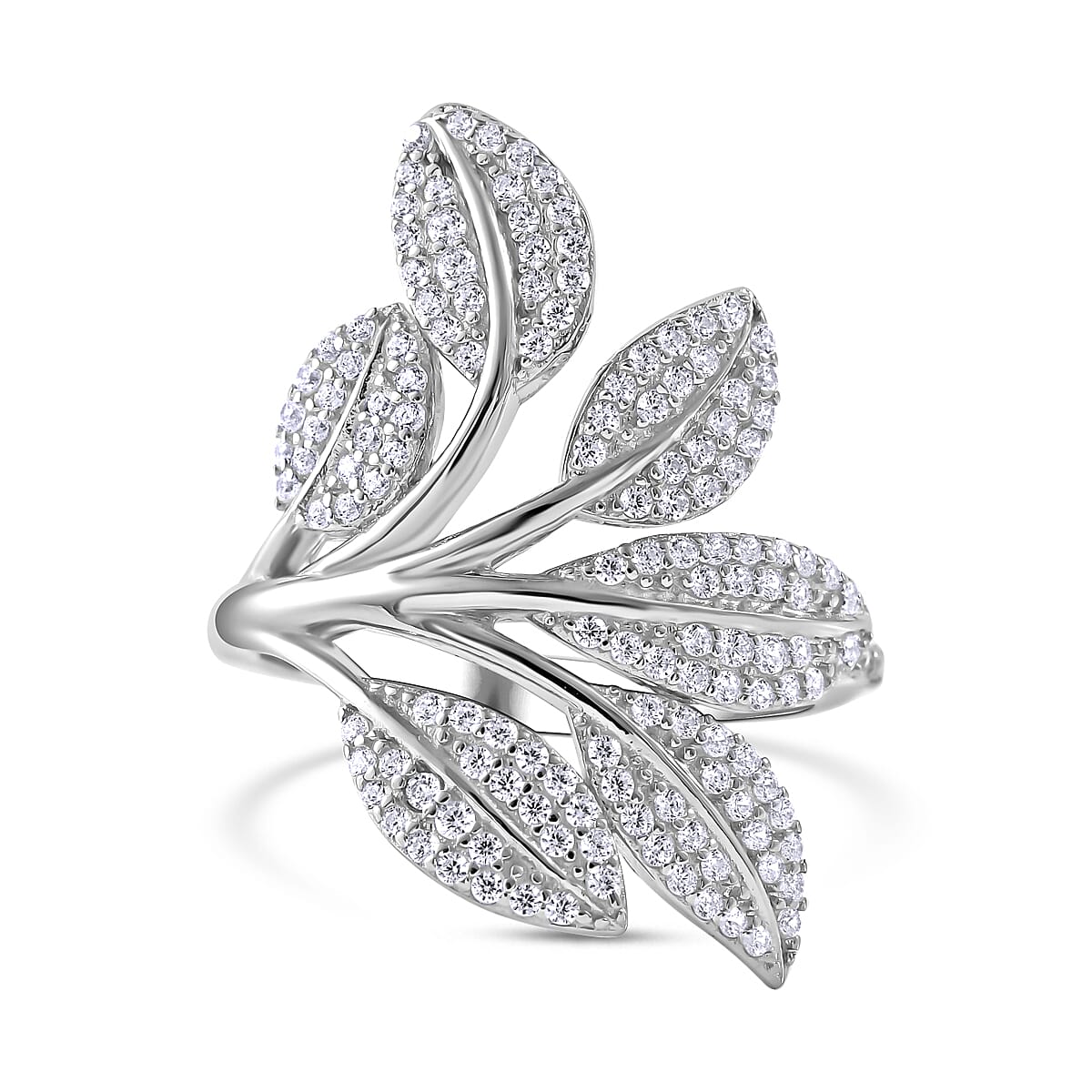 NY Closeout Cubic Zirconia Leaf Ring in Rhodium Overlay Sterling Silver 7814506 0