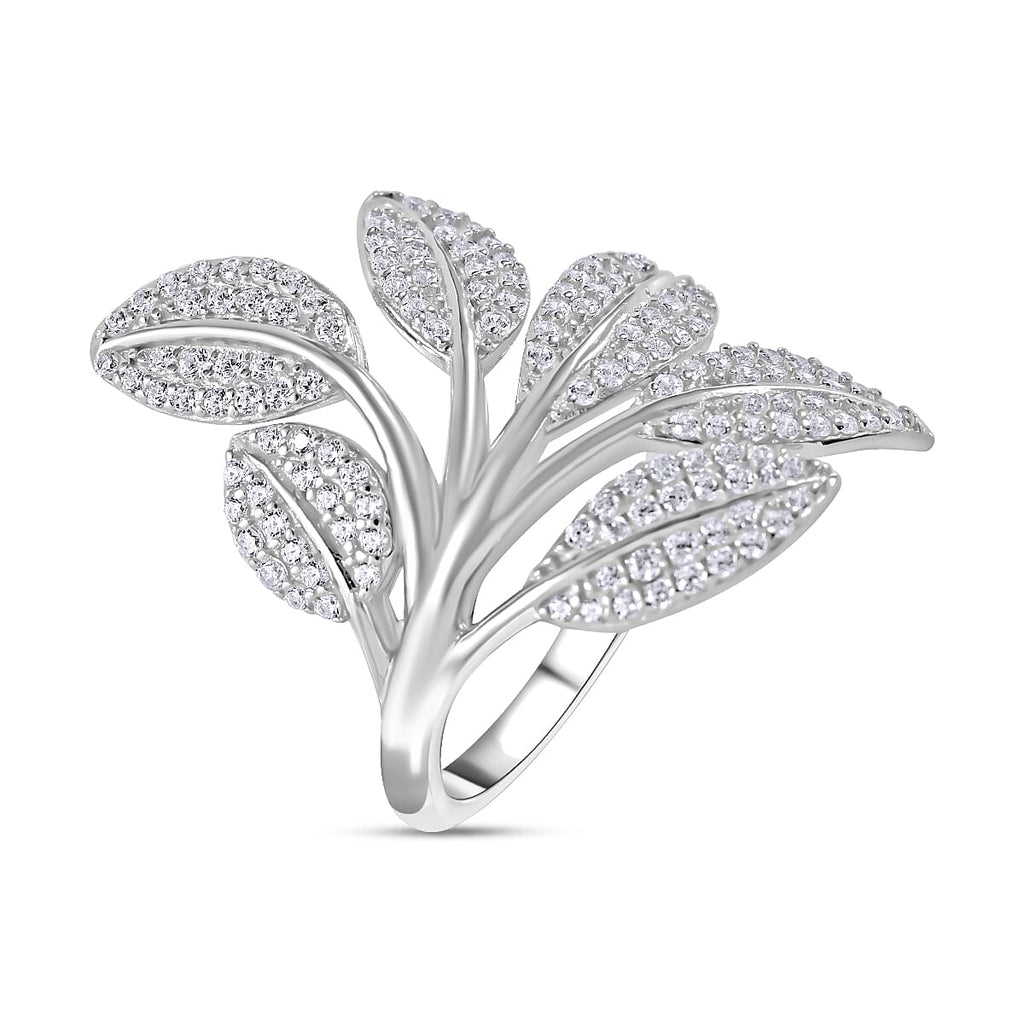 NY Closeout Cubic Zirconia Leaf Ring in Rhodium Overlay Sterling Silver
