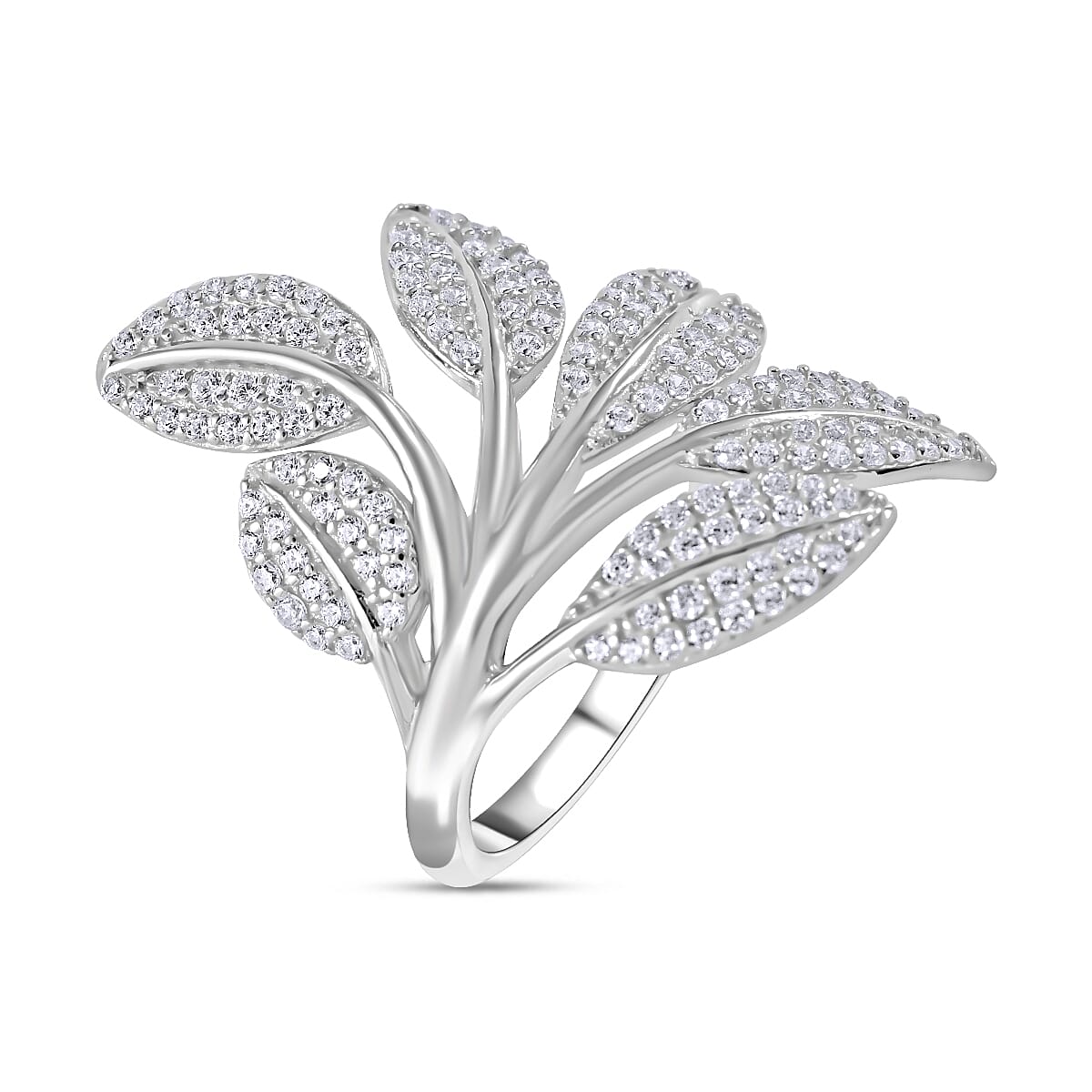 NY Closeout Cubic Zirconia Leaf Ring in Rhodium Overlay Sterling Silver 7814506 3