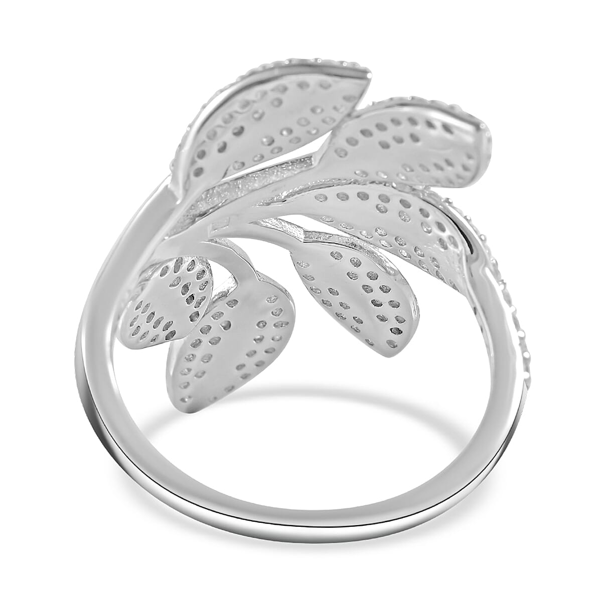 NY Closeout Cubic Zirconia Leaf Ring in Rhodium Overlay Sterling Silver 7814506 4