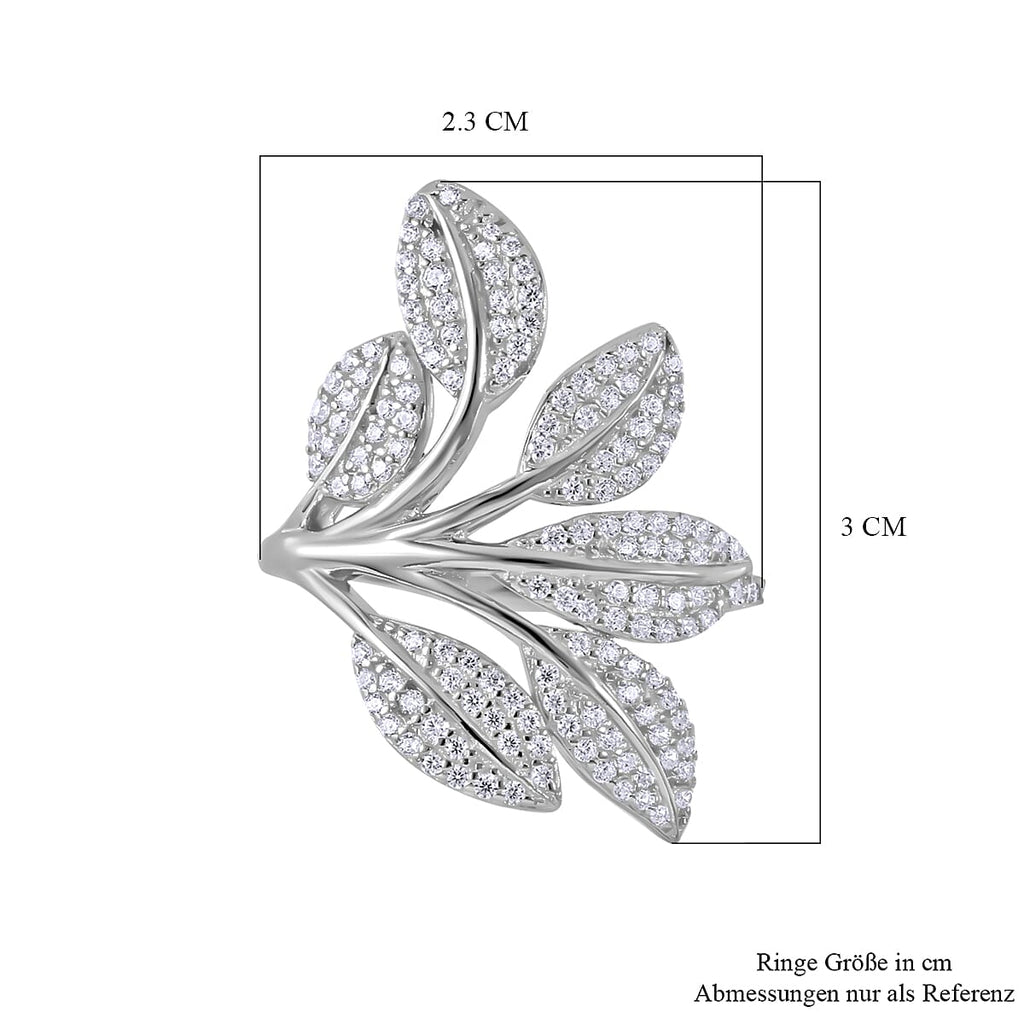 NY Closeout Cubic Zirconia Leaf Ring in Rhodium Overlay Sterling Silver