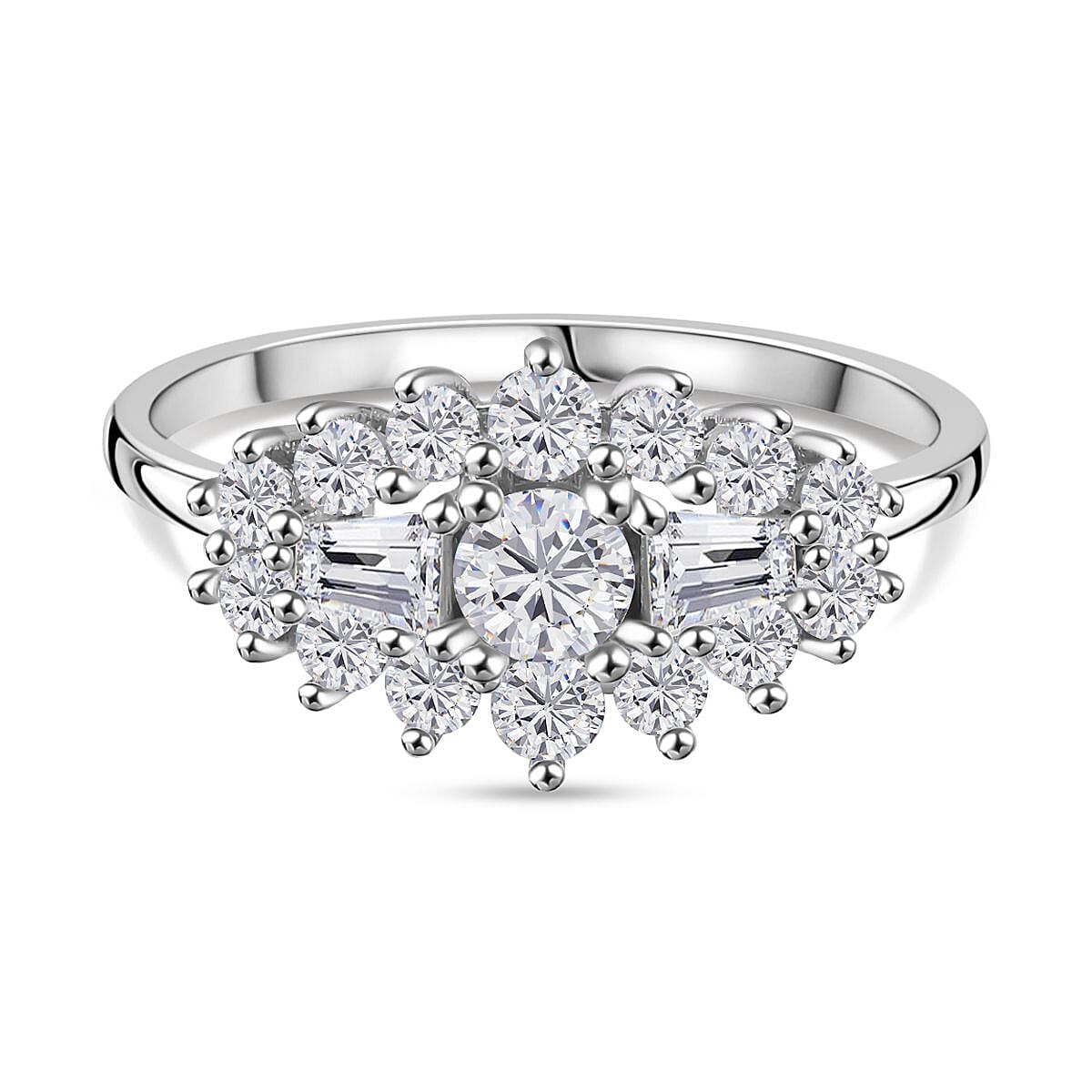 White Cubic Zirconia Boat Ring in Rhodium Overlay Sterling Silver 1.41 ct. 7950055 1