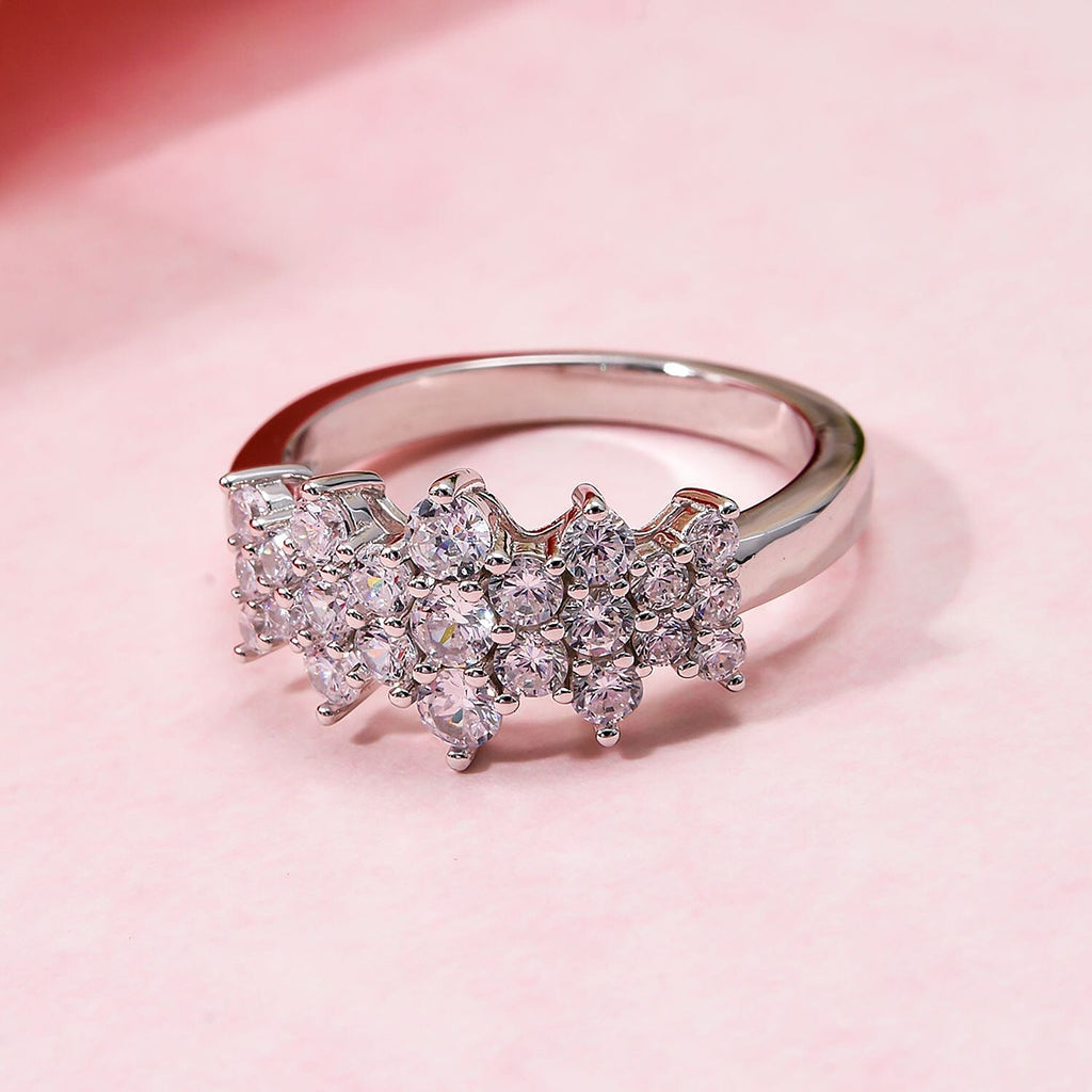 White Cubic Zirconia Boat Ring in Rhodium Overlay Sterling Silver 2.58 Ct.