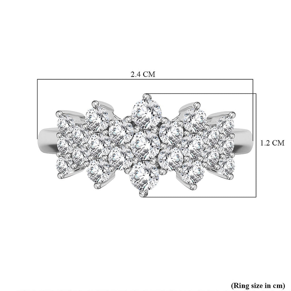 White Cubic Zirconia Boat Ring in Rhodium Overlay Sterling Silver 2.58 Ct.