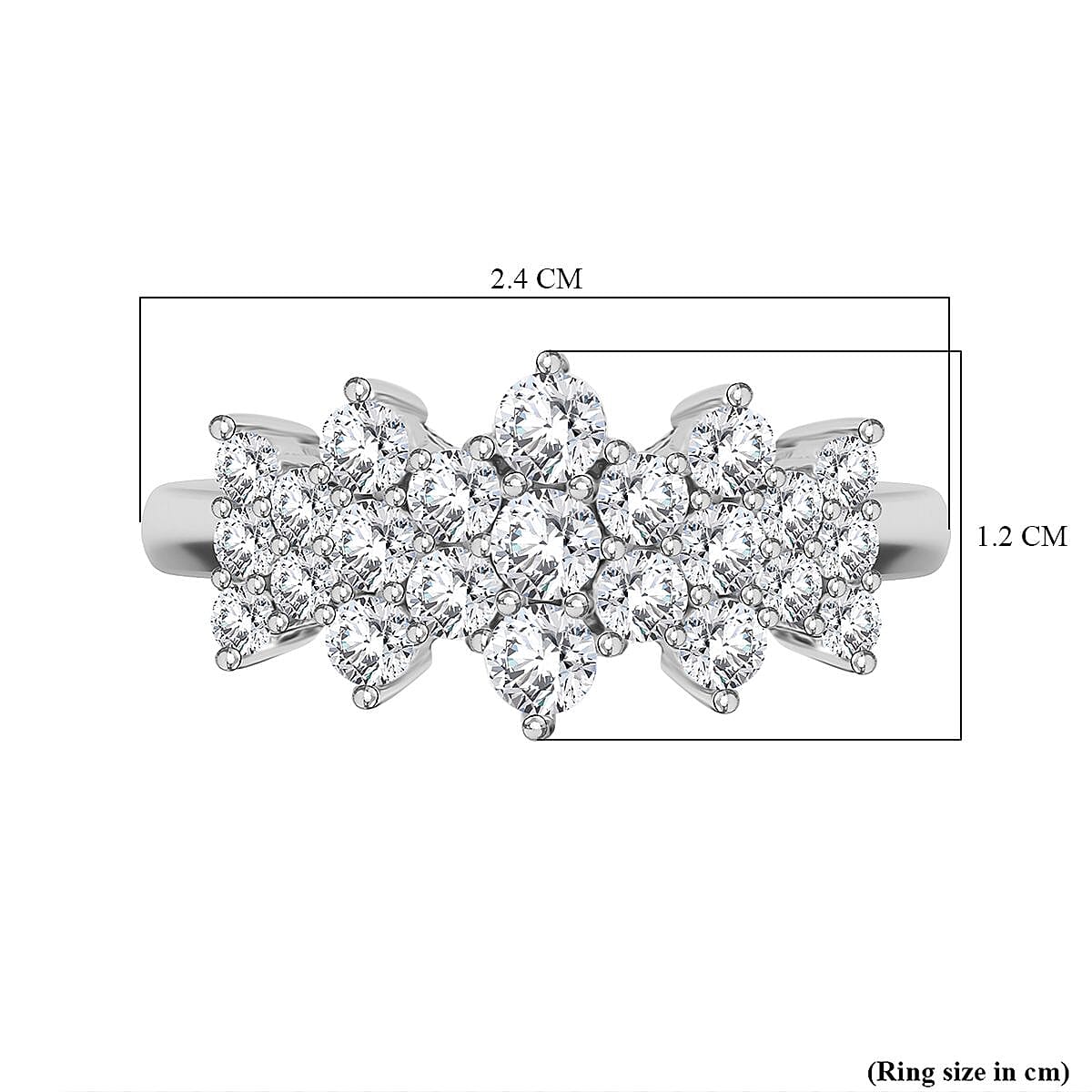 White Cubic Zirconia Boat Ring in Rhodium Overlay Sterling Silver 2.58 ct. 7950039 11