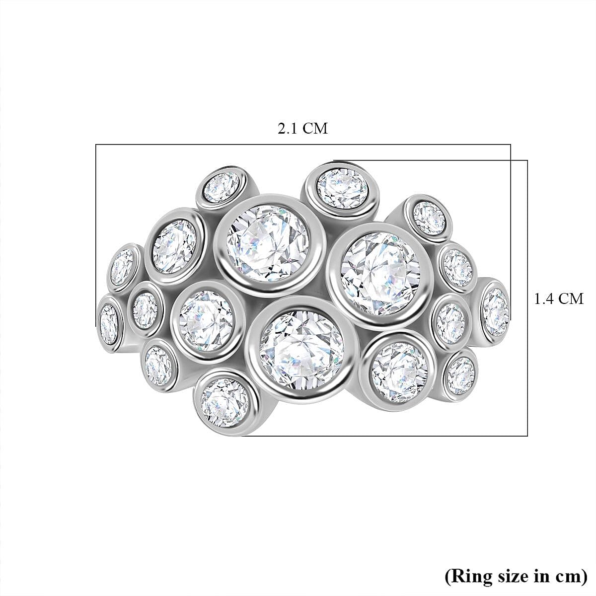 White Cubic Zirconia Bubble Ring in Rhodium Overlay Sterling Silver 3.11 ct 7950272 13
