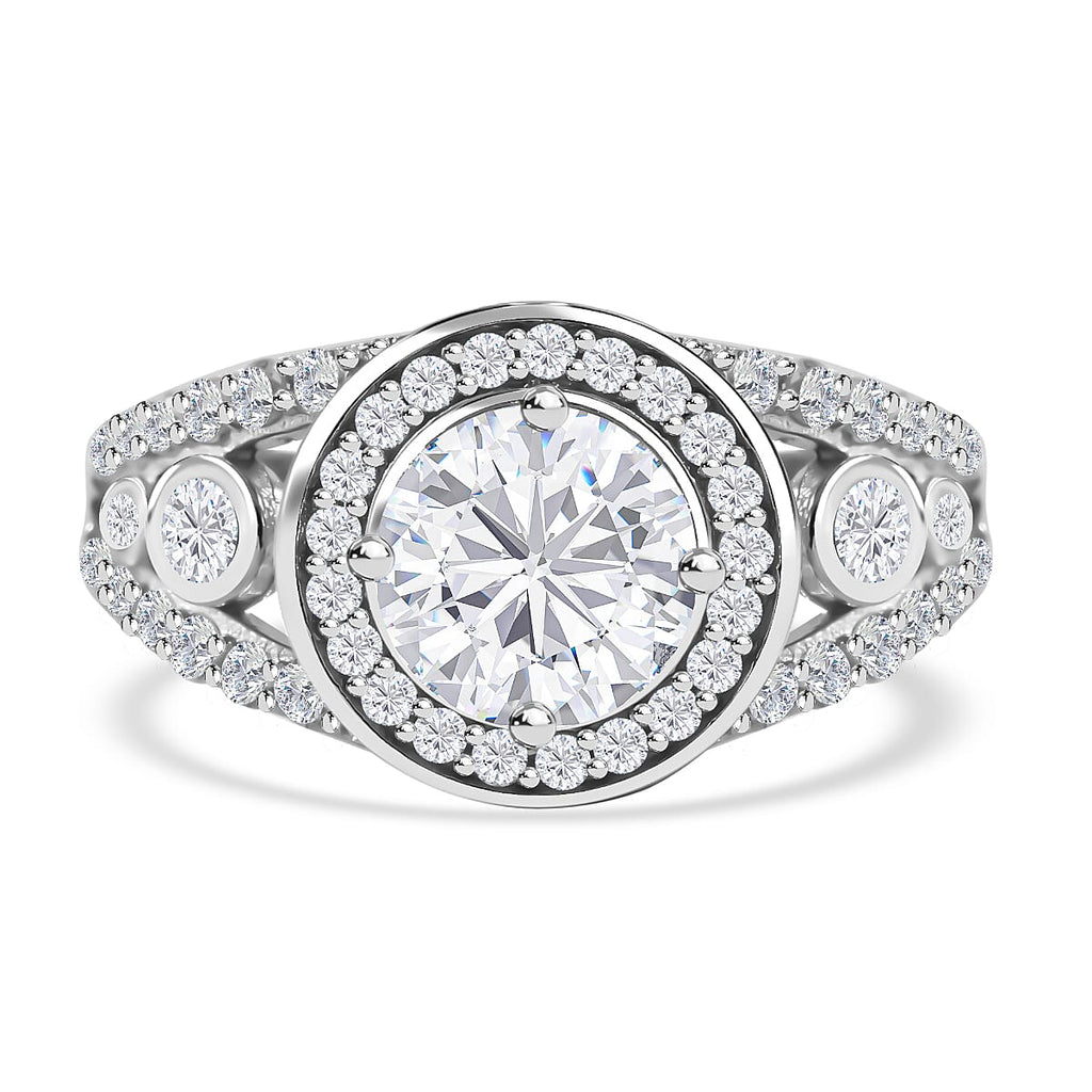 Lustro Stella - White Cubic Zirconia Ring in Rhodium Overlay Sterling Silver