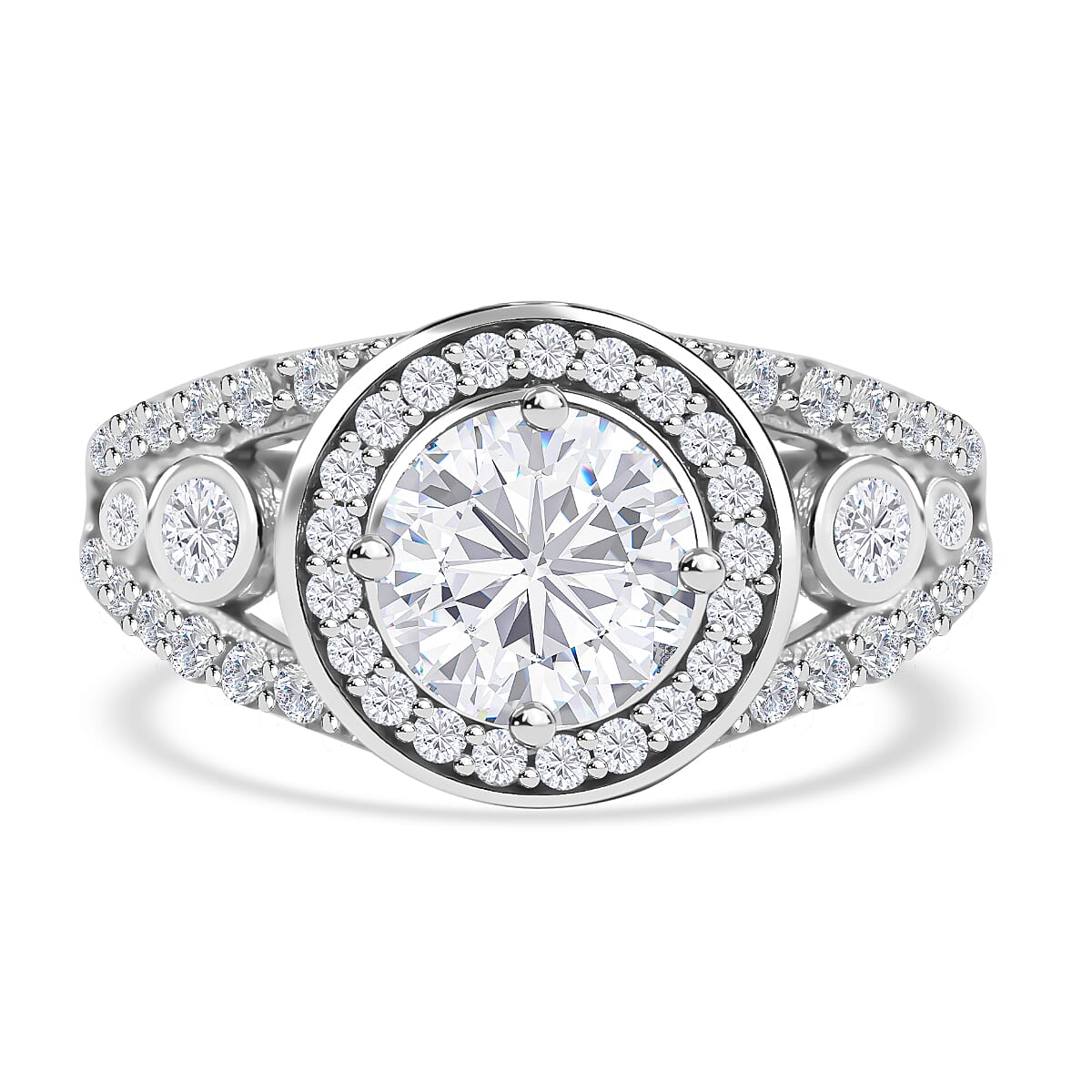 Lustro Stella - White Cubic Zirconia Ring in Rhodium Overlay Sterling Silver 7814356 0