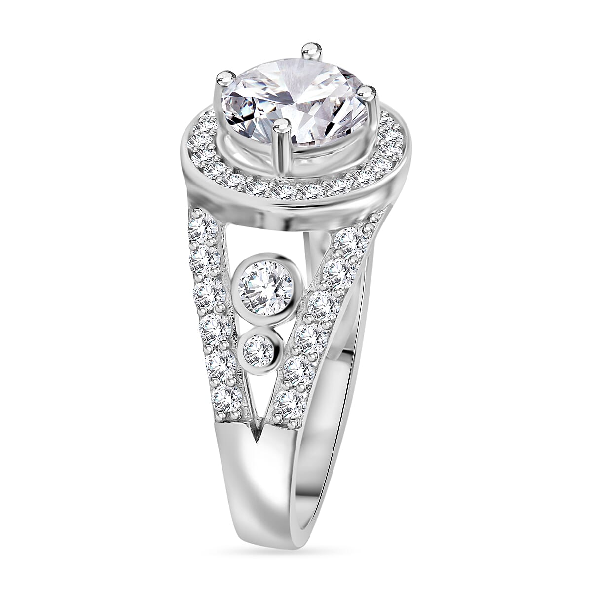Lustro Stella - White Cubic Zirconia Ring in Rhodium Overlay Sterling Silver 7814356 3
