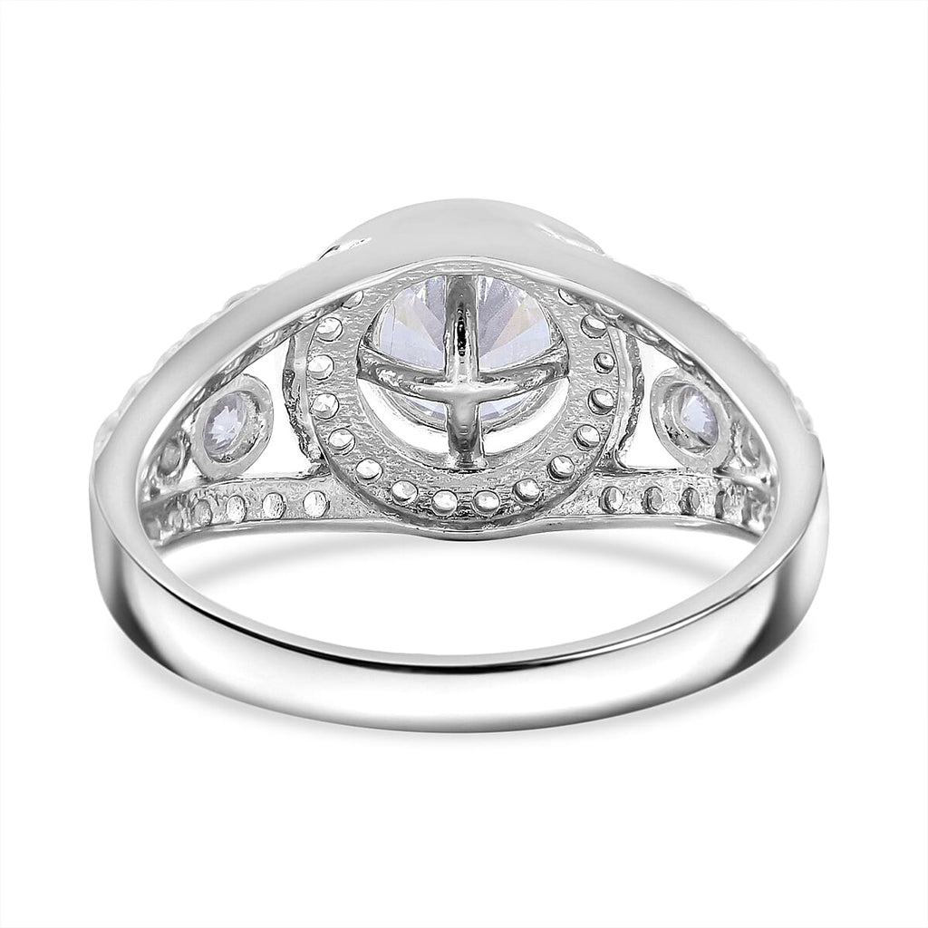 Lustro Stella - White Cubic Zirconia Ring in Rhodium Overlay Sterling Silver