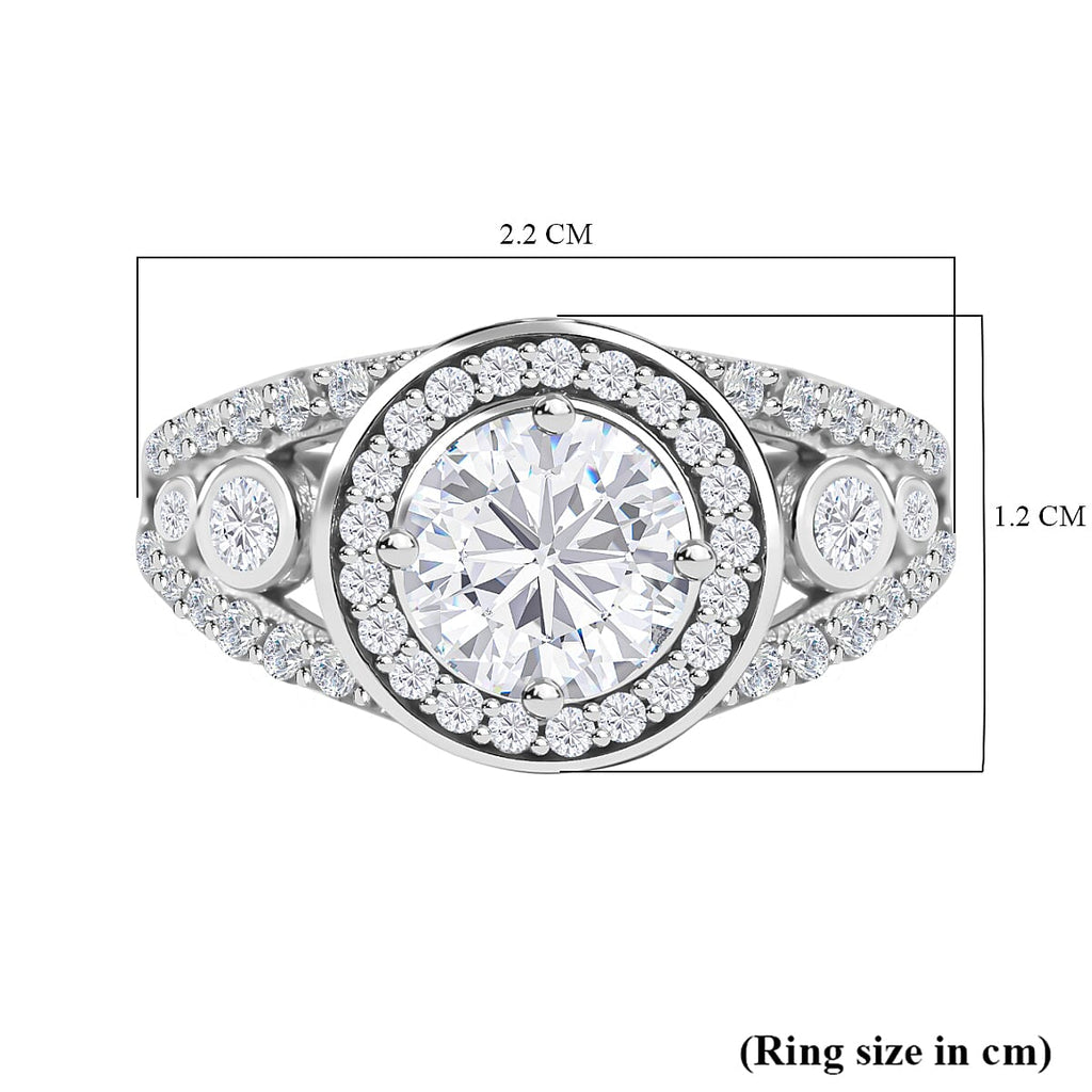 Lustro Stella - White Cubic Zirconia Ring in Rhodium Overlay Sterling Silver