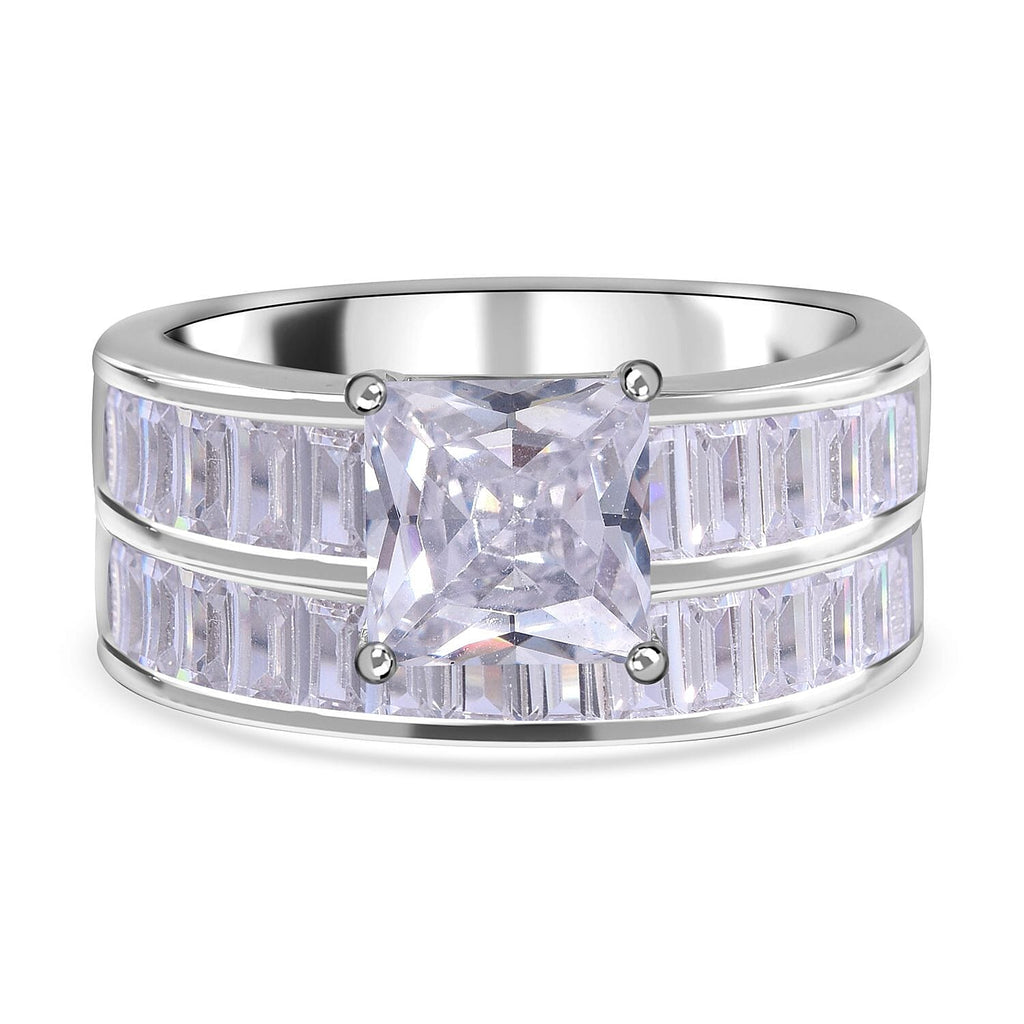 Lustro Stella -Set of 2 - White Cubic Zirconia Ring in Rhodium Overlay Sterling Silver