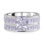 Lustro Stella -Set of 2 - White Cubic Zirconia Ring in Rhodium Overlay Sterling Silver
