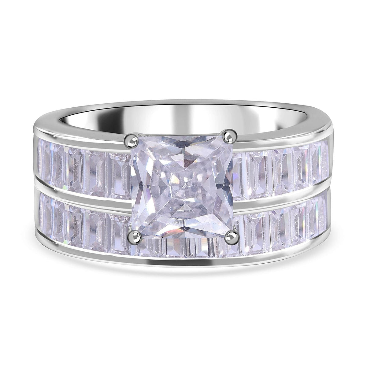Lustro Stella -Set of 2 - White Cubic Zirconia Ring in Rhodium Overlay Sterling Silver 7814232 0