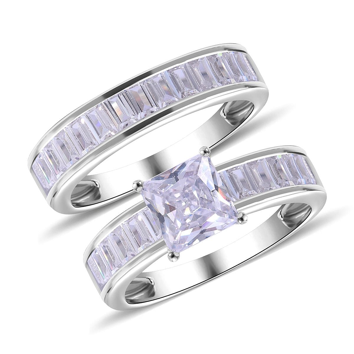 Lustro Stella -Set of 2 - White Cubic Zirconia Ring in Rhodium Overlay Sterling Silver 7814232 3