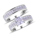 Lustro Stella -Set of 2 - White Cubic Zirconia Ring in Rhodium Overlay Sterling Silver