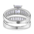Lustro Stella -Set of 2 - White Cubic Zirconia Ring in Rhodium Overlay Sterling Silver