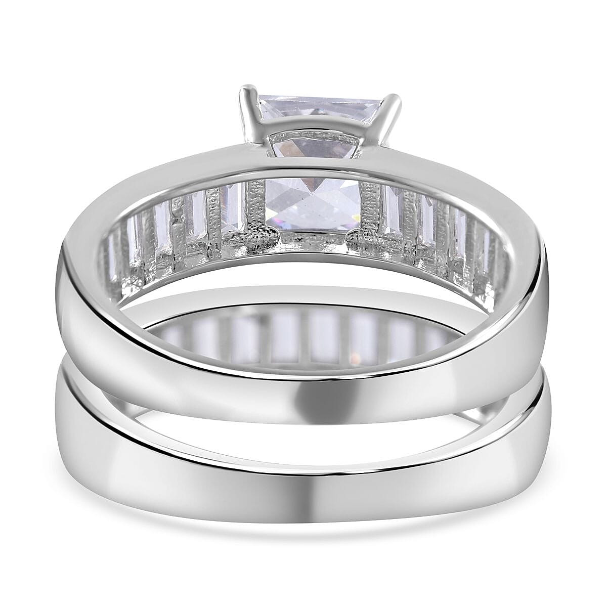 Lustro Stella -Set of 2 - White Cubic Zirconia Ring in Rhodium Overlay Sterling Silver 7814232 5