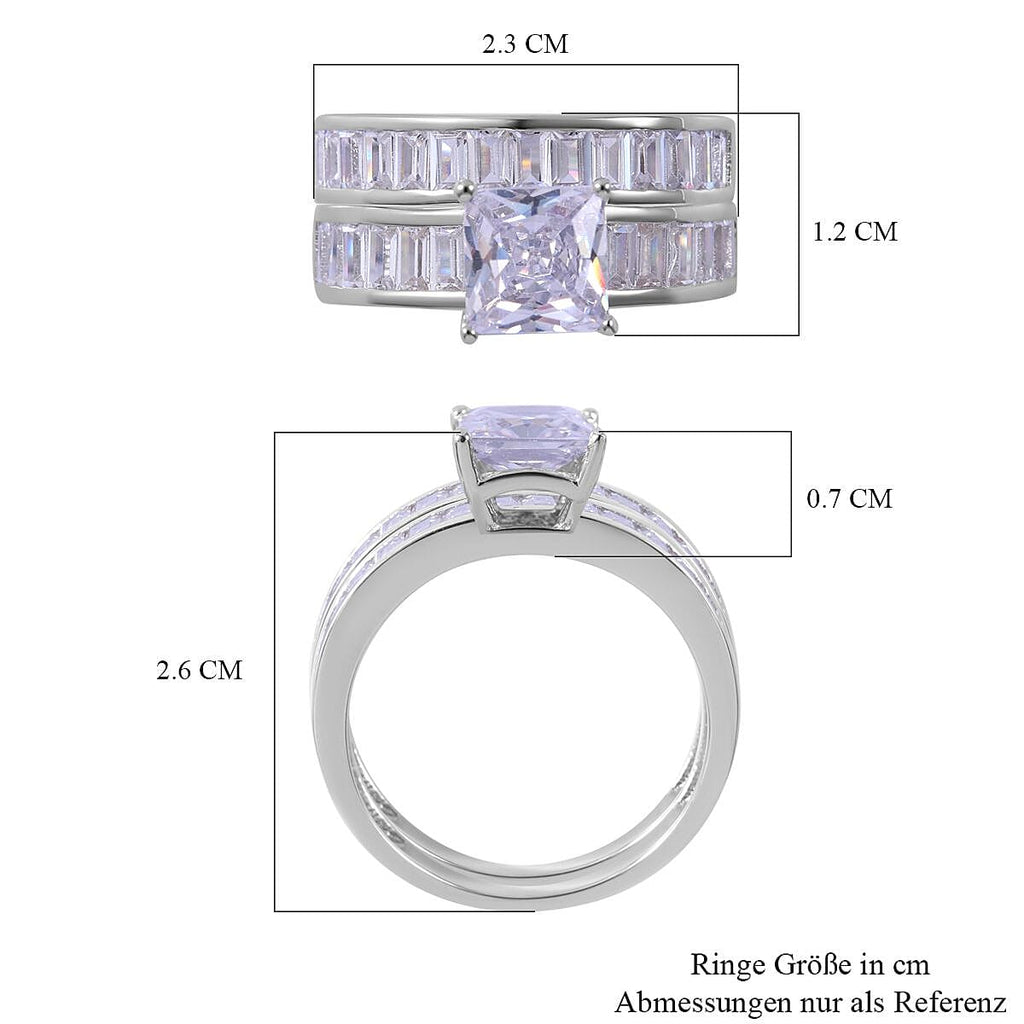 Lustro Stella -Set of 2 - White Cubic Zirconia Ring in Rhodium Overlay Sterling Silver