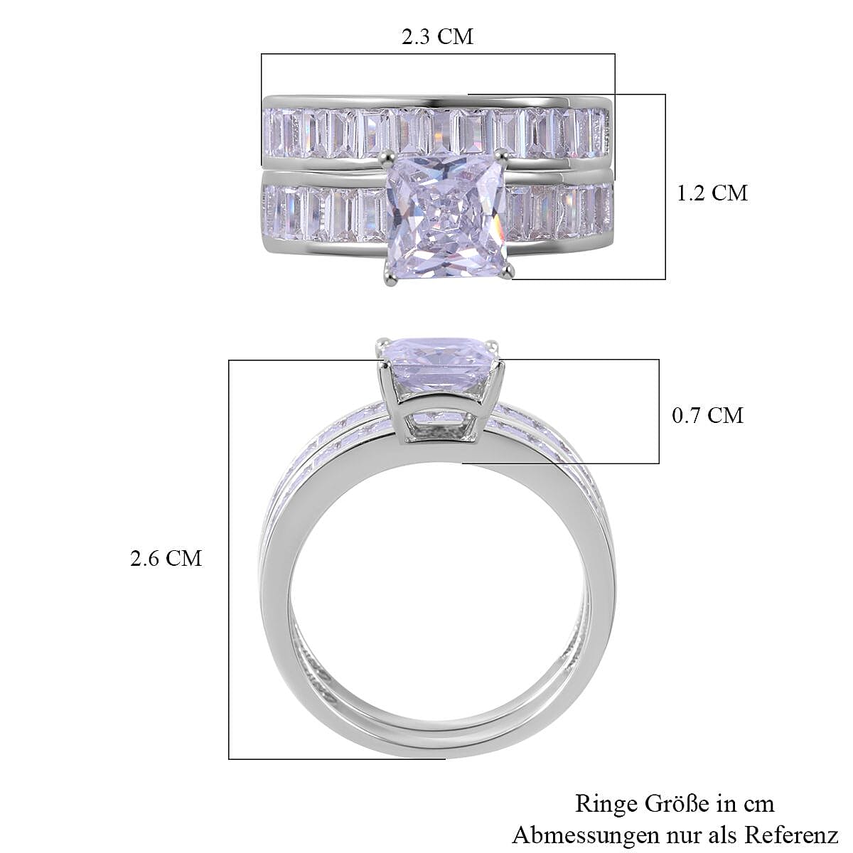 Lustro Stella -Set of 2 - White Cubic Zirconia Ring in Rhodium Overlay Sterling Silver 7814232 6