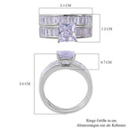 Lustro Stella -Set of 2 - White Cubic Zirconia Ring in Rhodium Overlay Sterling Silver