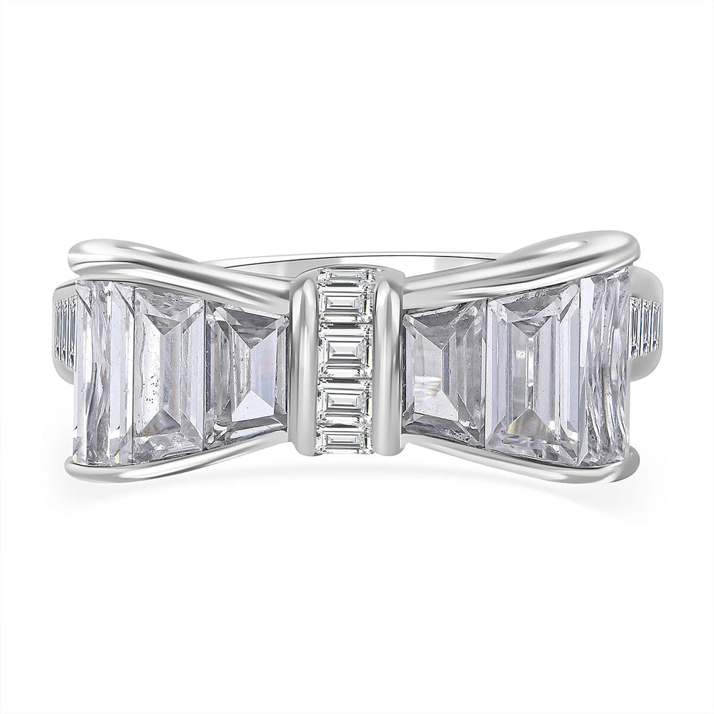 White Cubic Zirconia Ring in Rhodium Overlay Sterling Silver