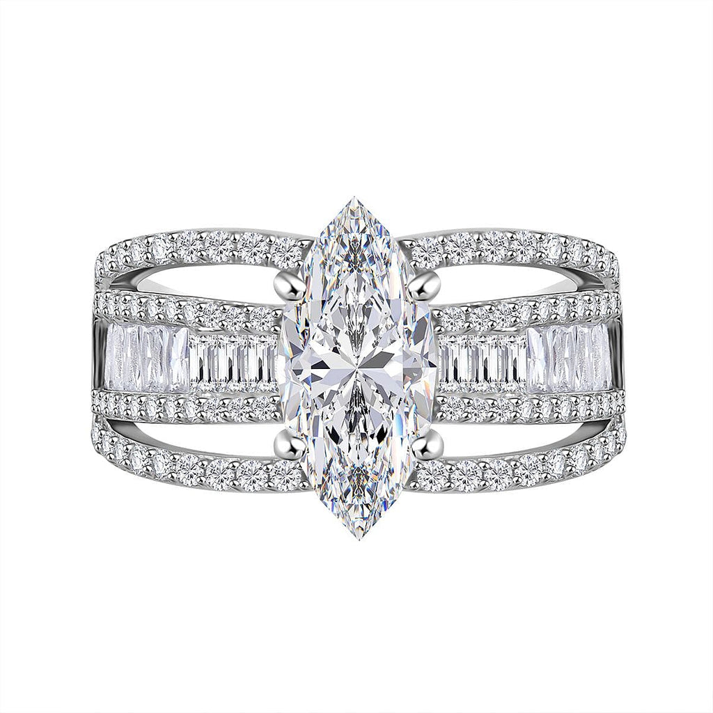 Lustro Stella -White Cubic Zirconia Ring in Rhodium Overlay Sterling Silver