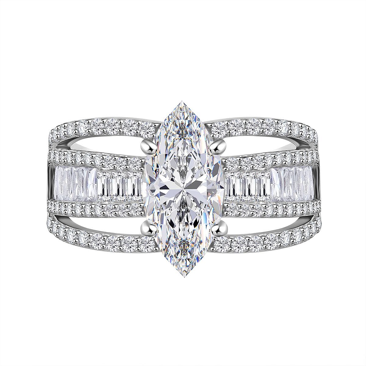 Lustro Stella -White Cubic Zirconia Ring in Rhodium Overlay Sterling Silver 7814773 0