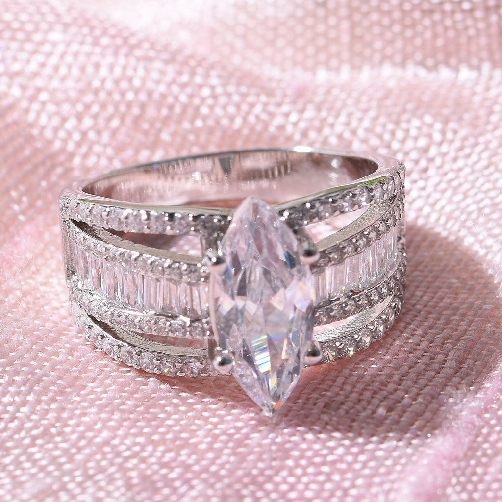 Lustro Stella -White Cubic Zirconia Ring in Rhodium Overlay Sterling Silver