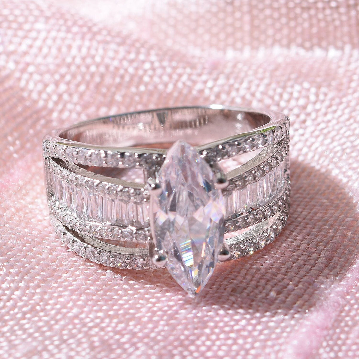 Lustro Stella -White Cubic Zirconia Ring in Rhodium Overlay Sterling Silver 7814773 1