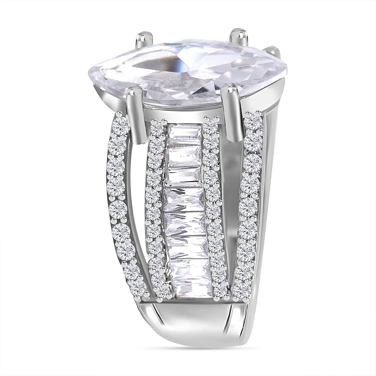 Lustro Stella -White Cubic Zirconia Ring in Rhodium Overlay Sterling Silver 7814773 3