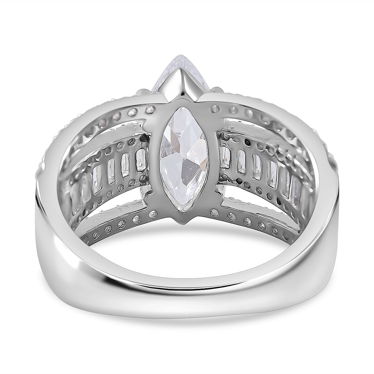 Lustro Stella -White Cubic Zirconia Ring in Rhodium Overlay Sterling Silver 7814773 4