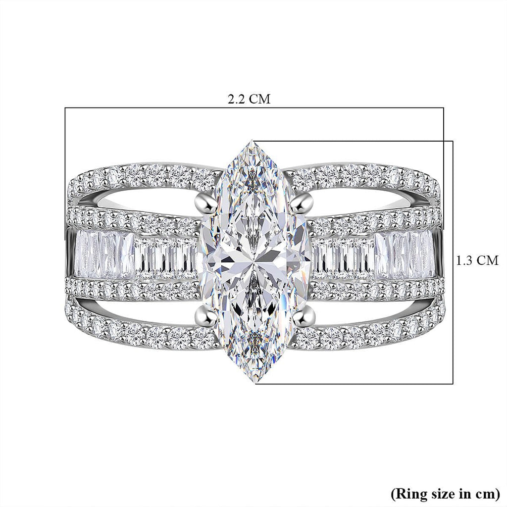 Lustro Stella -White Cubic Zirconia Ring in Rhodium Overlay Sterling Silver