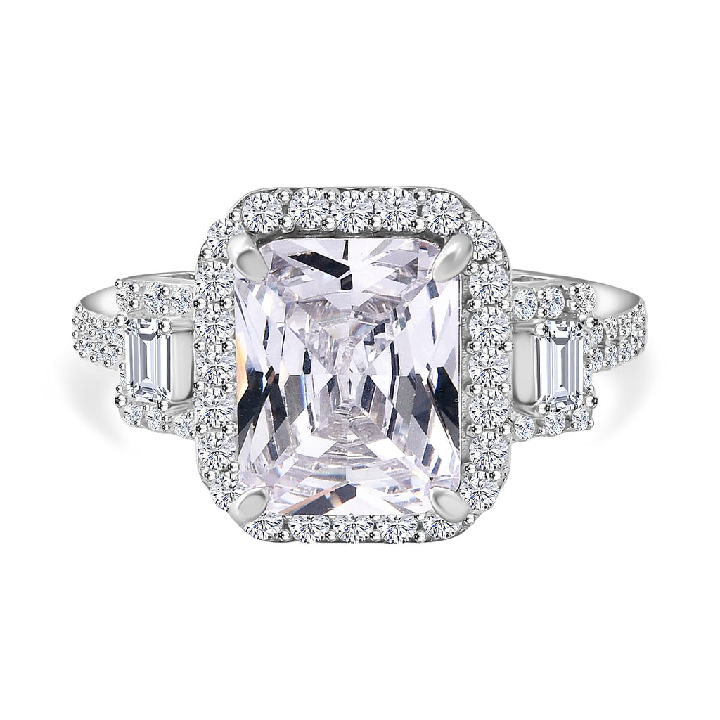 White Cubic Zirconia Ring in Rhodium Overlay Sterling Silver 7.14 Ct.