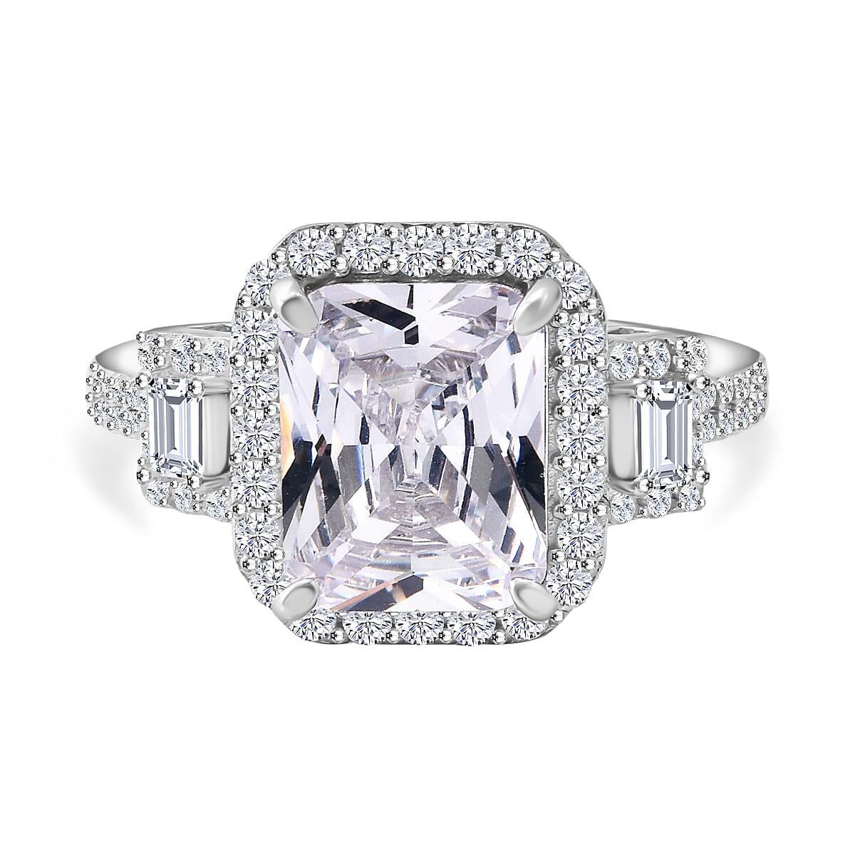 White Cubic Zirconia Halo Ring in Rhodium Overlay Sterling Silver 7.14 ct. 7950006 1