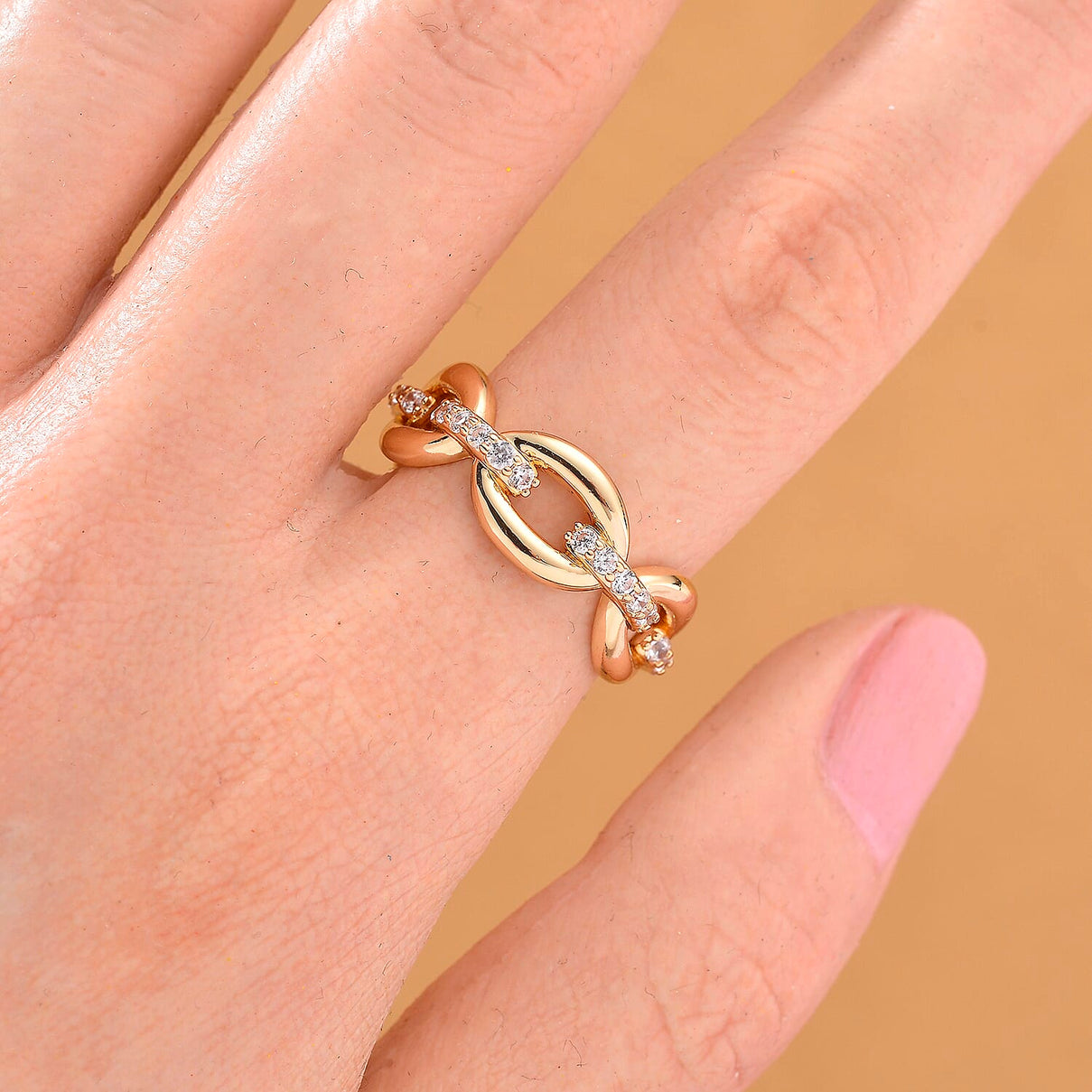 White Cubic Zirconia Interlocking Adjustable Size Ring 8164025 2