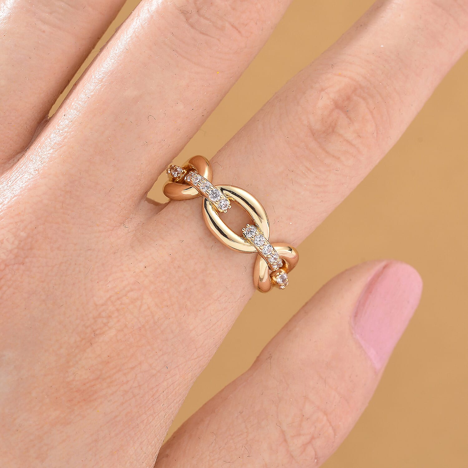 White Cubic Zirconia Interlocking Adjustable Size Ring 8164025 2