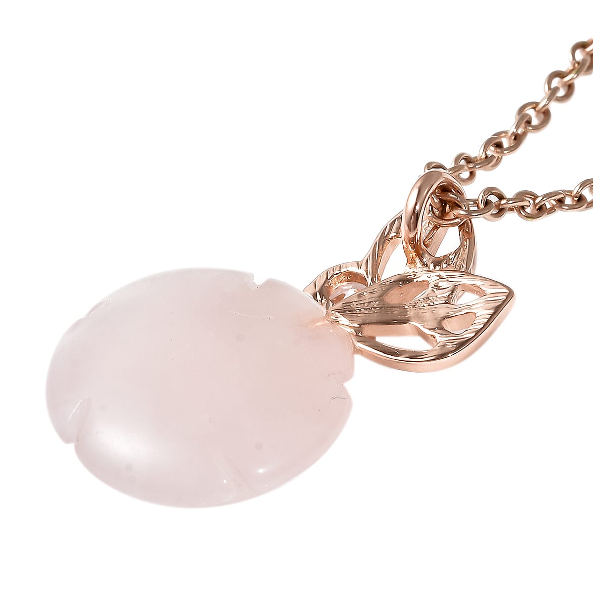 Simulated Diamond and Rose Quartz Pendant with Chain (Size 18) in Rose Gold Tone 4072167 3