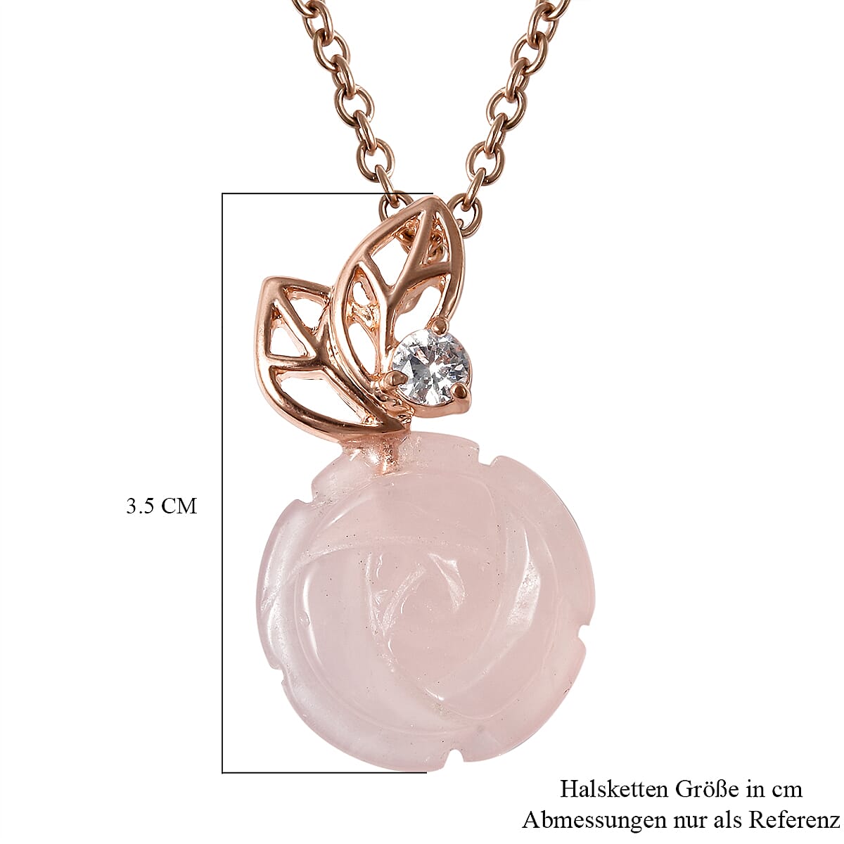 Simulated Diamond and Rose Quartz Pendant with Chain (Size 18) in Rose Gold Tone 4072167 4