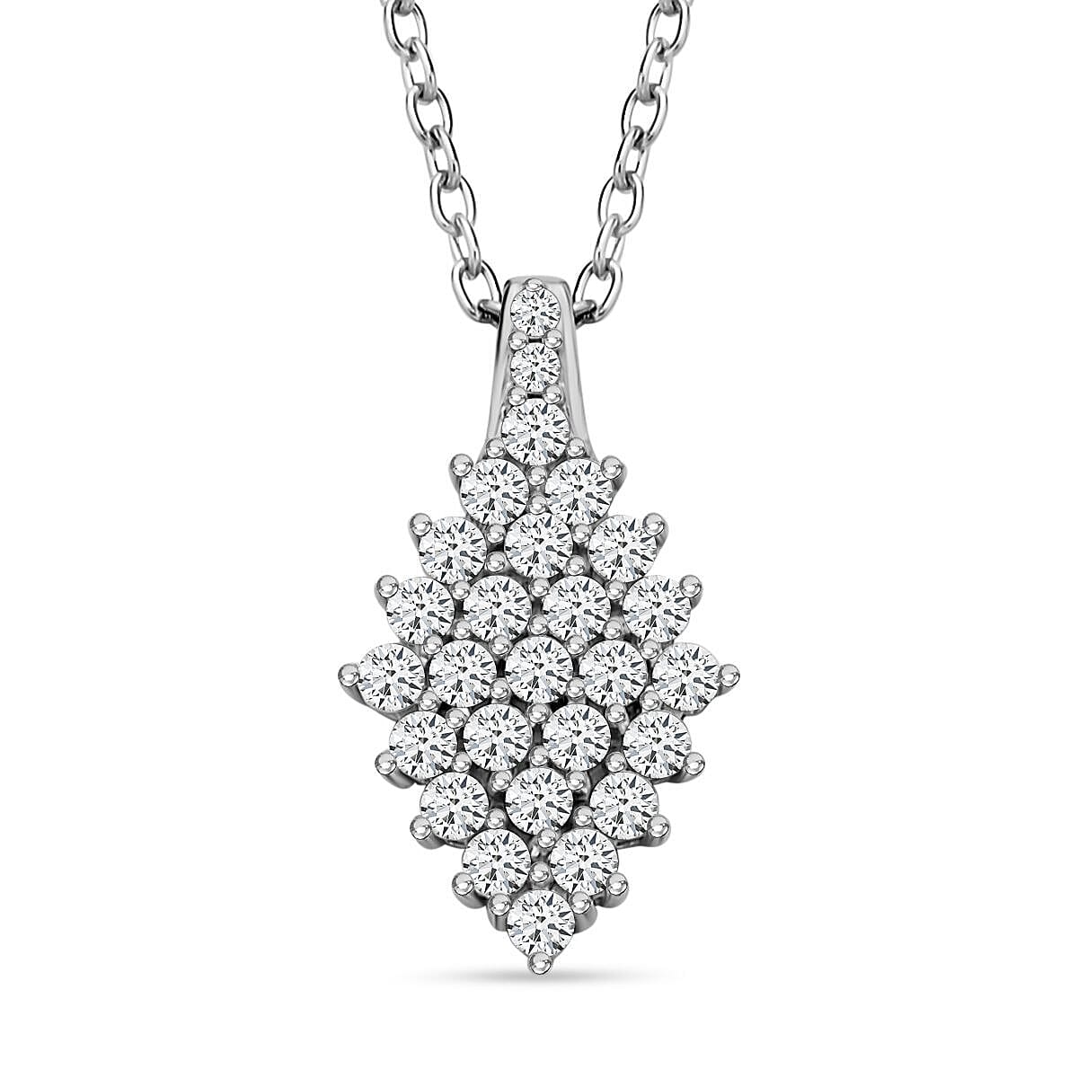 Simulated Diamond Rhodium Overlay Sterling Silver Cluster Pendant (Size-20) 4122178 0