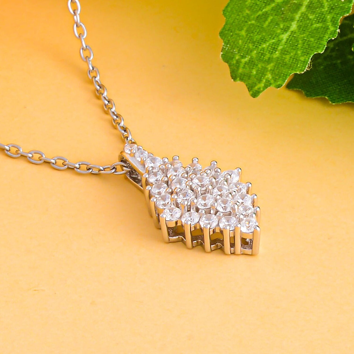 Simulated Diamond Rhodium Overlay Sterling Silver Cluster Pendant (Size-20) 4122178 2