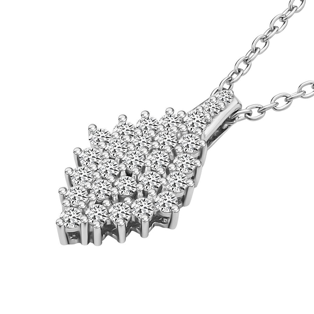 Simulated Diamond Rhodium Overlay Sterling Silver Cluster Pendant (Size-20)
