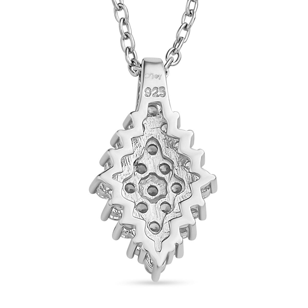 Simulated Diamond Rhodium Overlay Sterling Silver Cluster Pendant (Size-20) 4122178 5