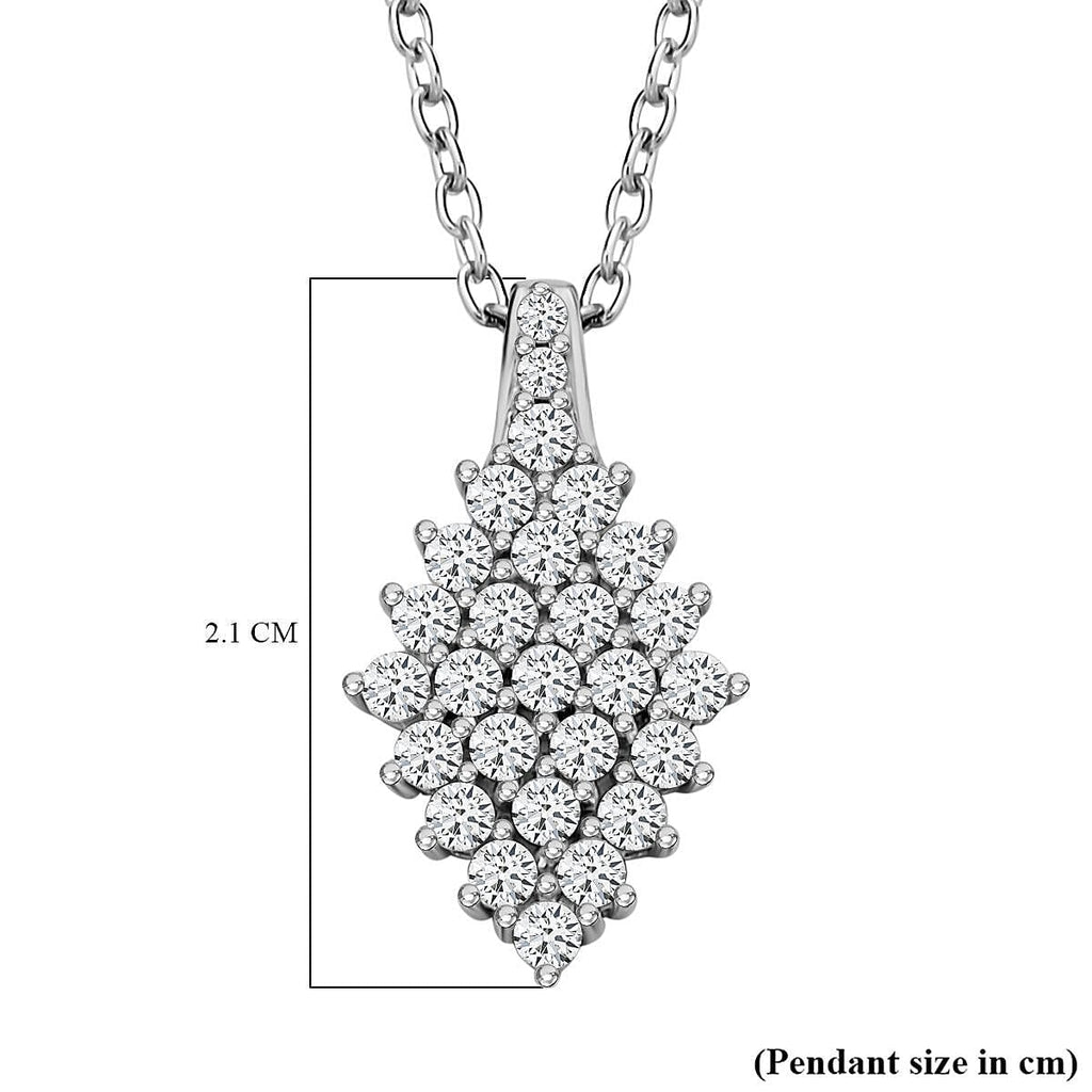 Simulated Diamond Rhodium Overlay Sterling Silver Cluster Pendant (Size-20)