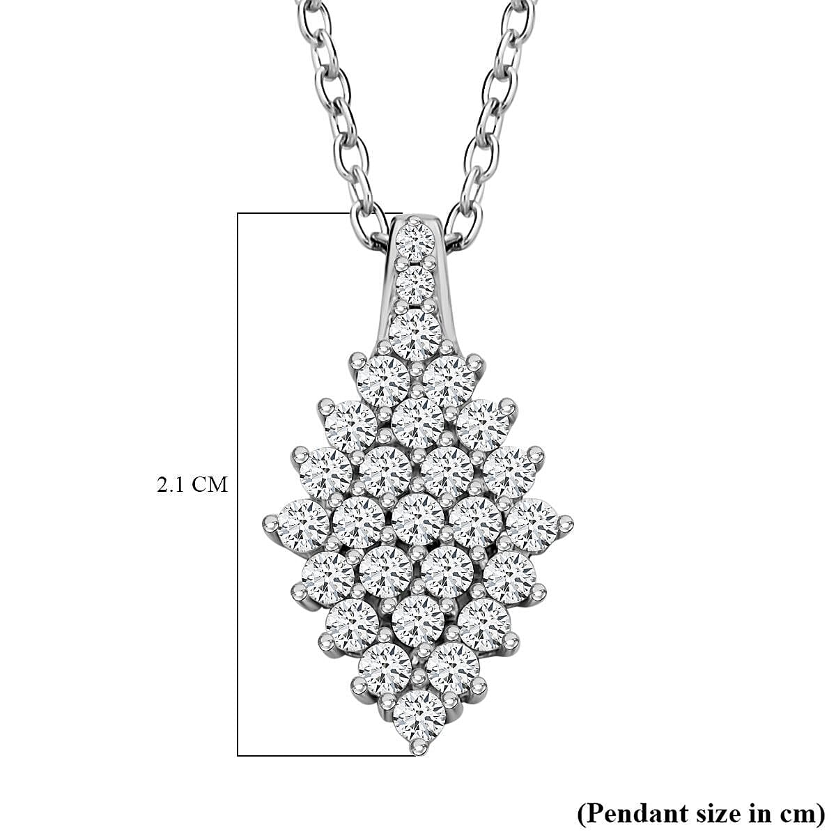 Simulated Diamond Rhodium Overlay Sterling Silver Cluster Pendant (Size-20) 4122178 6