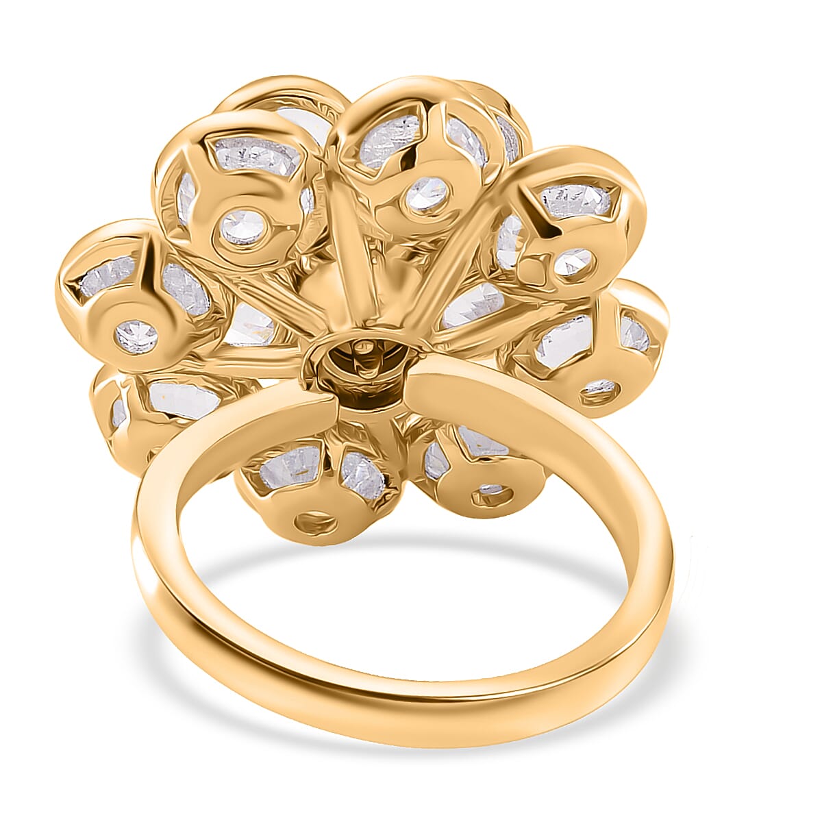 White Cubic Zirconia Adjustable Floral Ring in Yellow Gold Tone V32515333 5