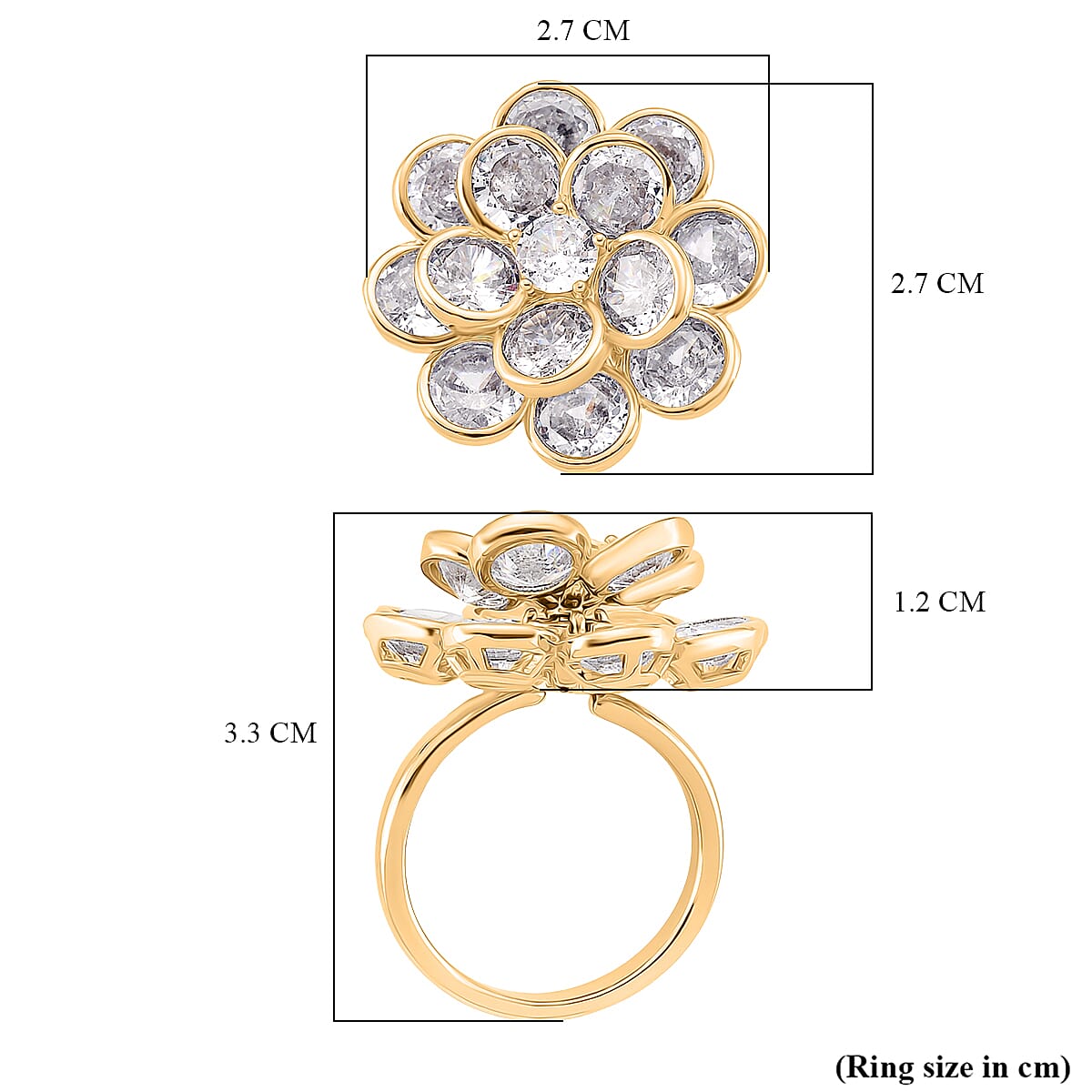 White Cubic Zirconia Adjustable Floral Ring in Yellow Gold Tone V32515333 6