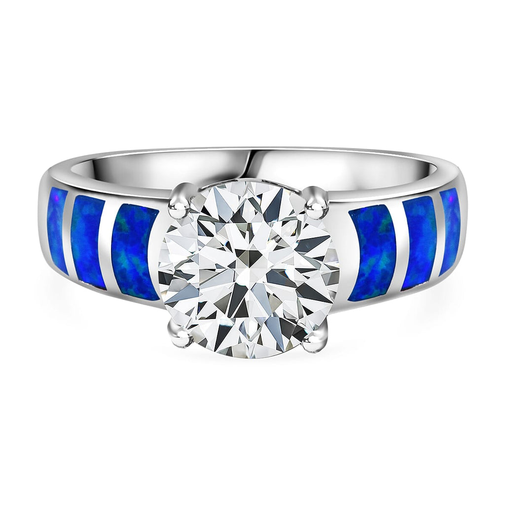 White Cubic Zirconia Ring in Rhodium Overlay Sterling Silver
